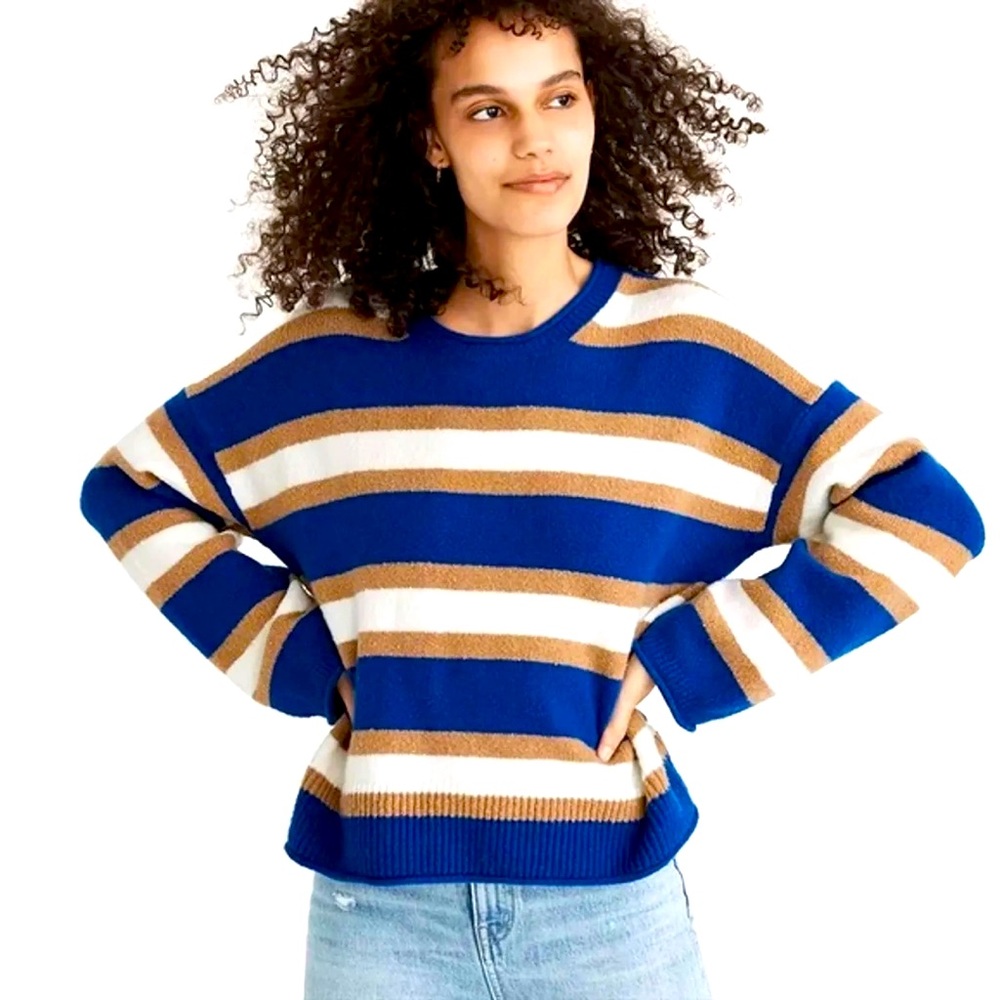MADEWELL Striped Pullover Sweater Belmore in Coziest Texture Yarn Womens Size S